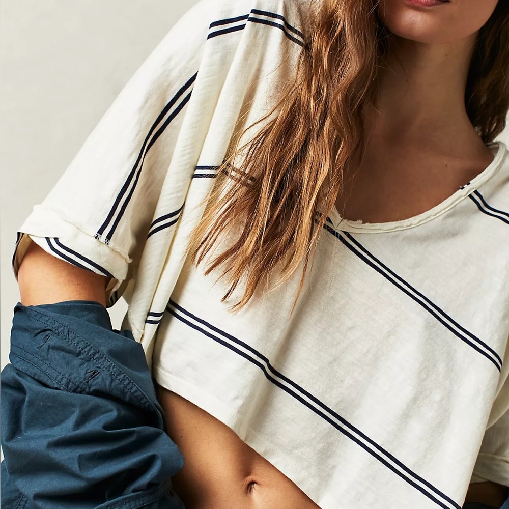 Free People X We The Free Care FP Jaydon Stripe Tee Shirt Top New - Picture 9 of 9